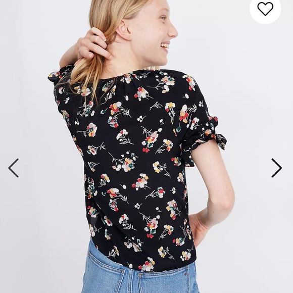 Madewell Silk Notched Ruffle-Cuff Top in Carnation Toss - Picture 3 of 8